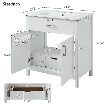 Amazon.com: JIVOIT 30-Inch Bathroom Vanity with Ceramic Sink